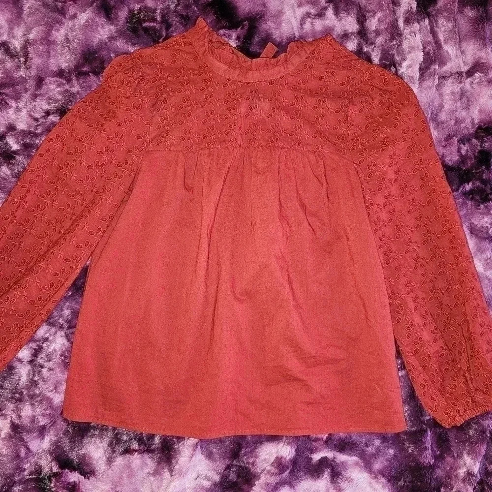 Madewell Pieced Eyelet Mockneck Ruffle Top size small - Picture 2 of 7
